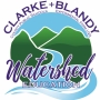 Logo for Clarke County Virginia and Blandy Experimental Farm Watershed project. Depicts mountains and a river.