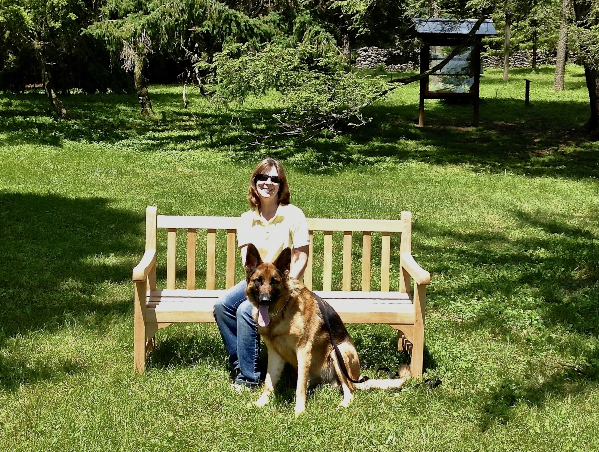 Marcia with Maddy at Blandy bench
